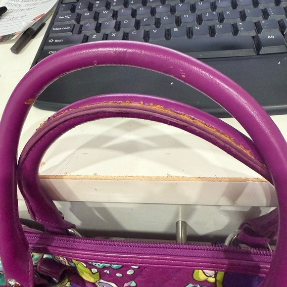 Vera Bradley Heather Purple Paisley Purse Two leather Handles Zip Pockets 2013 - Picture 12 of 13